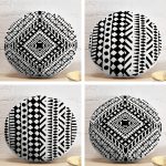 4'lü Siyah Beyaz Etnik Geometrik Çizimli Dijital Baskılı Modern Yuvarlak Yastık Kırlent Kılıf Seti Realhomes