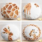 4'lü Özel Çizim Zürafa Tasarımlı Dijital Baskılı Modern Yuvarlak Yastık Kırlent Kılıf Seti Realhomes