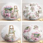 4'lü Çiçek Arabası Özel Tasarım Dijital Baskılı Modern Yuvarlak Yastık Kırlent Kılıf Seti Realhomes