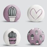 4'lü Efaltun & Beyaz Kaktüs Tasarımlı Dijital Baskılı Modern Yuvarlak Yastık Kırlent Kılıf Seti Realhomes