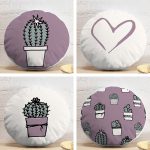 4'lü Efaltun & Beyaz Kaktüs Tasarımlı Dijital Baskılı Modern Yuvarlak Yastık Kırlent Kılıf Seti Realhomes