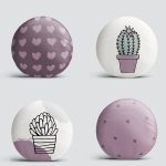 4'lü Kalp & Kaktüs Özel Tasarım Dijital Baskılı Modern Yuvarlak Yastık Kırlent Kılıf Seti Realhomes