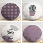 4'lü Kalp & Kaktüs Özel Tasarım Dijital Baskılı Modern Yuvarlak Yastık Kırlent Kılıf Seti Realhomes