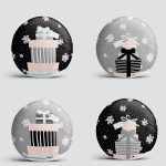 4'lü Siyah & Gri Hediye Paketleri Yılbaşı Temalı Dijital Baskılı Yuvarlak Yastık Kırlent Kılıf Seti Realhomes