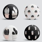 4'lü Siyah Beyaz Zemin Kaktüs Çizimli Dijital Baskılı Modern Yuvarlak Yastık Kırlent Kılıf Seti Realhomes