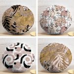 4'lü Gold Tropik Yaprak Tasarımlı Modern Dijital Baskılı Yuvarlak Yastık Kırlent Kılıf Seti Realhomes