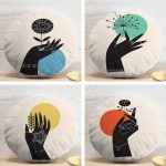 4'lü Çiçek Tasarımlı El Motifli Dijital Baskılı Modern Yuvarlak Yastık Kırlent Kılıf Seti Realhomes