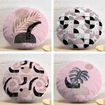 4'lü Pembe Zeminde Soyut Çizim Tasarımlı Modern Dijital Baskılı Yuvarlak Yastık Kırlent Kılıf Seti Realhomes