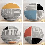 4'lü Koyu Fildişi Renkli Çizgi Tasarımlı Dijital Baskılı Modern Yuvarlak Yastık Kırlent Kılıf Seti Realhomes