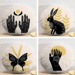 4'lü Kelebek & Mehndi Özel Tasarımlı Dijital Baskılı Modern Yuvarlak Yastık Kırlent Kılıf Seti Realhomes