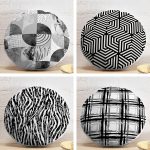 4'lü Siyah Beyaz Geometrik Çizimler  Dijital Baskılı Dekoratif Yuvarlak Yastık Kırlent Kılıf Seti Realhomes