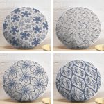 4'lü Kot Zeminde Kristal ve Yaprak Motifli Modern Dekoratif Yuvarlak Yastık Kırlent Kılıf Seti Realhomes