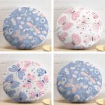 4'lü Renkli Zemin Kelebek Desenli Dijital Baskılı Modern Yuvarlak Yastık Kırlent Kılıf Seti Realhomes