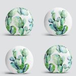 4'lü Beyaz Zemin Kaktüs Tasarımlı Dijital Baskılı Modern Yuvarlak Yastık Kırlent Kılıf Seti Realhomes