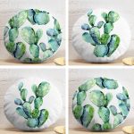 4'lü Beyaz Zemin Kaktüs Tasarımlı Dijital Baskılı Modern Yuvarlak Yastık Kırlent Kılıf Seti Realhomes