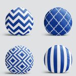 4'lü Lacivert Geometrik Çizimler Özel Tasarım Dijital Baskılı Yuvarlak Yastık Kırlent Kılıf Seti Realhomes