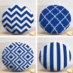 4'lü Lacivert Geometrik Çizimler Özel Tasarım Dijital Baskılı Yuvarlak Yastık Kırlent Kılıf Seti Realhomes