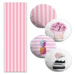 Yaprak ve Kuş Tasarımlı 4 Yuvarlak Kırlent Kılıfı ve 1 Runner Seti Realhomes