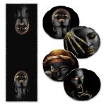 Mermer Zeminli Geometrik Çizimler 4 Yuvarlak Kırlent Kılıfı ve 1 Runner Seti Realhomes