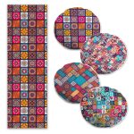 Pembe Zigzag Altın Varaklı Kar Taneleri 4 Yuvarlak Kırlent Kılıfı ve 1 Runner Seti Realhomes