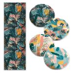 Rengarenk Tropik Çiçek Tasarımlı 4 Yuvarlak Kırlent Kılıfı ve 1 Runner Seti Realhomes