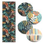 Renkli Tropik Yaprak Tasarımlı 4 Yuvarlak Kırlent Kılıfı ve 1 Runner Seti Realhomes