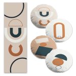 Soyut Renkli Tropik Yaprak Çizimli 4 Yuvarlak Kırlent Kılıfı ve 1 Runner Seti Realhomes