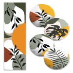 Soyut Yeşil Rengarenk Çiçek Tasarımlı 4 Yuvarlak Kırlent Kılıfı ve 1 Runner Seti Realhomes