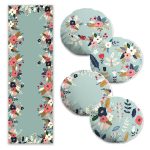 Renkli Soyut Renkli Tropik Yaprak Tasarımlı 4 Yuvarlak Kırlent Kılıfı ve 1 Runner Seti Realhomes