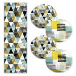 Soyut Renkli Çizimli 4 Yuvarlak Kırlent Kılıfı ve 1 Runner Seti Realhomes