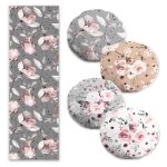 Siyah Beyaz & Altın Varaklı Tropik Yaprak Motifli 4 Yuvarlak Kırlent Kılıfı ve 1 Runner Seti Realhomes