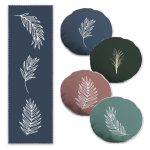 Beyaz Zemin Altın Varaklı Yaprak Tasarımlı 4 Yuvarlak Kırlent Kılıfı ve 1 Runner Seti Realhomes