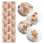 Renkli Zemin Yaprak Motifli 4 Yuvarlak Kırlent Kılıfı ve 1 Runner Seti Realhomes