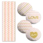 Renkli Zemin Altın Varaklı Love Temalı 4 Yuvarlak Kırlent Kılıfı ve 1 Runner Seti Realhomes