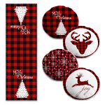 Lacivert Gold Detaylı Yaprak Tasarımlı 4 Yuvarlak Kırlent Kılıfı ve 1 Runner Seti Realhomes