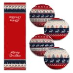 Kırmızı Beyaz Geyik Desenli Yılbaşı Motifli 4 Yuvarlak Kırlent Kılıfı ve 1 Runner Seti Realhomes