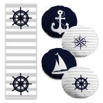 Bordo Lacivert Denizci Tasarım 4 Yuvarlak Kırlent Kılıfı ve 1 Runner Seti Realhomes