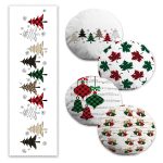 Yılbaşı Temalı Ekose Çam Ağaç Tasarımlı 4 Yuvarlak Kırlent Kılıfı ve Runner Seti Realhomes