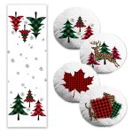 Yılbaşı Temalı Ekose Çam Ağaç Tasarımlı 4 Yuvarlak Kırlent Kılıfı ve Runner Seti Realhomes