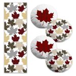 Siyah Ekose Kabak Ayçiçeği Motifli 4 Yuvarlak Kırlent Kılıfı ve Runner Seti Realhomes