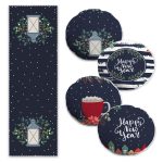 Gri Ekose Zeminli Kırmızı Kardiyal Kuşu Özel Tasarımlı 4 Yuvarlak Kırlent 1 Runner Seti Realhomes