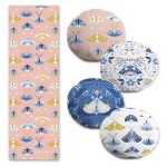 Lacivert Zeminli Happy New Year Tasarımlı Dijital Baskılı 4 Yuvarlak Kırlent 1 Runner Seti Realhomes