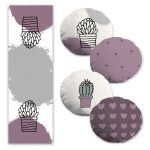 Çiçek Motifli Dijital Baskılı 4 Yuvarlak Kırlent 1 Runner Seti Realhomes