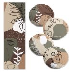 Siyah Zemin Geyik & Tüy Tasarımlı 4 Yuvarlak Kırlent Kılıfı ve 1 Runner Seti Realhomes