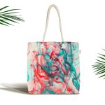 Kırmızı Mavi Duman Desenli Dijital Baskılı Kumaş Plaj Çantası Realhomes