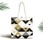 Bej Siyah Geometrik Desenli Dijital Baskılı Kumaş Plaj Çantası Realhomes