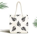 Siyah Beyaz Yaprak Desenli Kumaş Plaj Çantası Realhomes