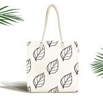 - Canta-2070 - Realhomes Siyah Beyaz Yaprak Motifli Kumaş Plaj Çantası Realhomes