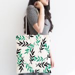 - Canta-2071-1 - Realhomes Yeşil Siyah Yaprak Desenli Dijital Baskılı Kumaş Plaj Çantası Realhomes
