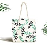 - Canta-2071 - Realhomes Yeşil Siyah Yaprak Desenli Dijital Baskılı Kumaş Plaj Çantası Realhomes